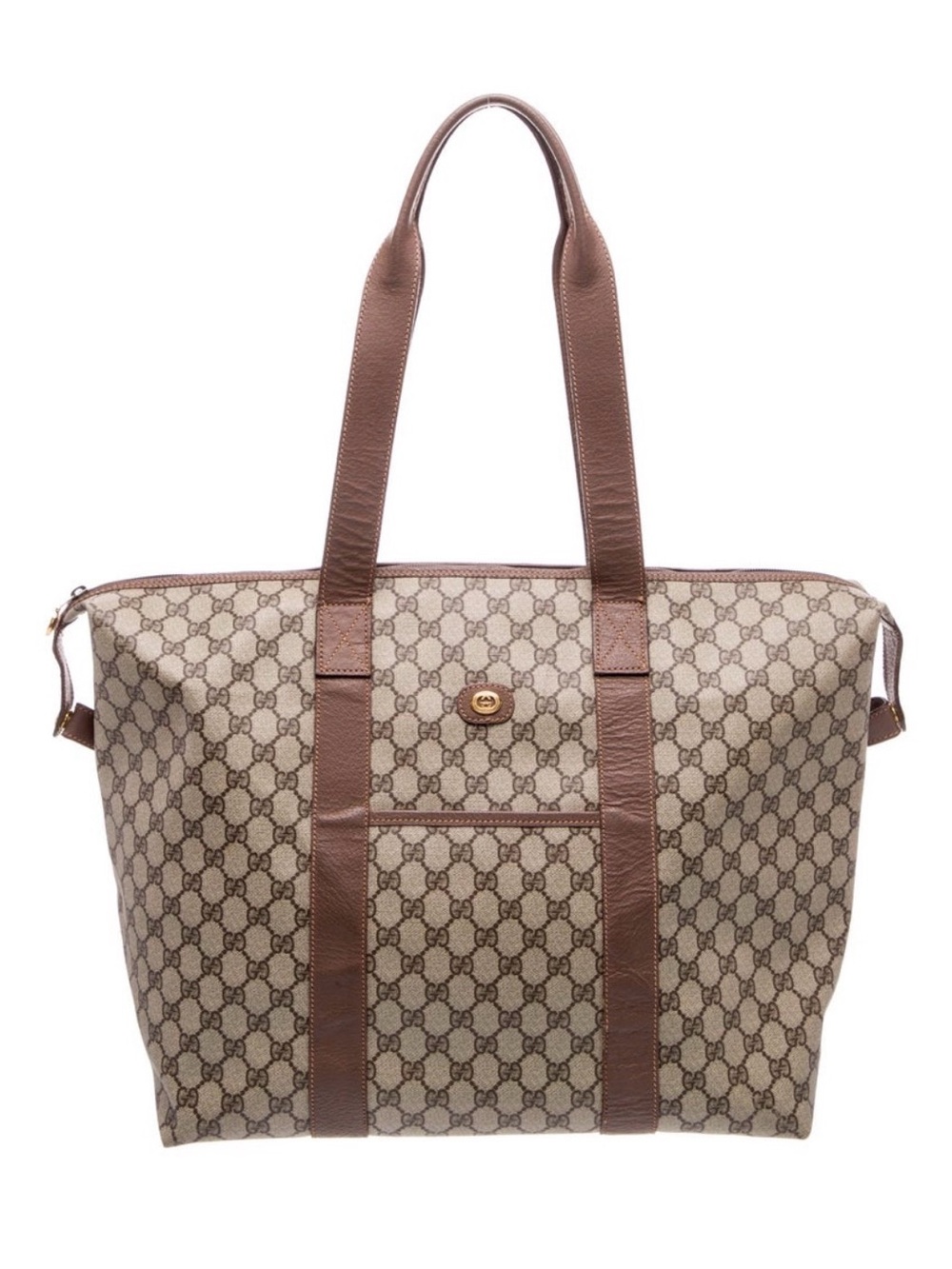 Gucci Supreme Brown and Beige GG Monogram Leather-Trim Tote